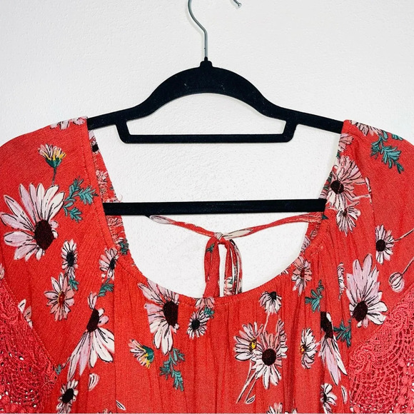 Maurices Burnt Orange Sunflower Print Lace Sleeve Tie Back Top Medium Women’s - Picture 3 of 12